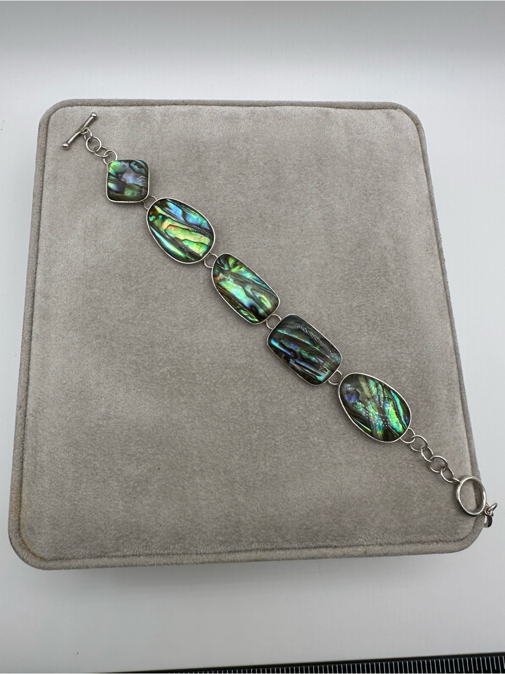Lucas Lameth 925 Silver Abalone Stone Chain Link Ladies Toggle Bracelet
